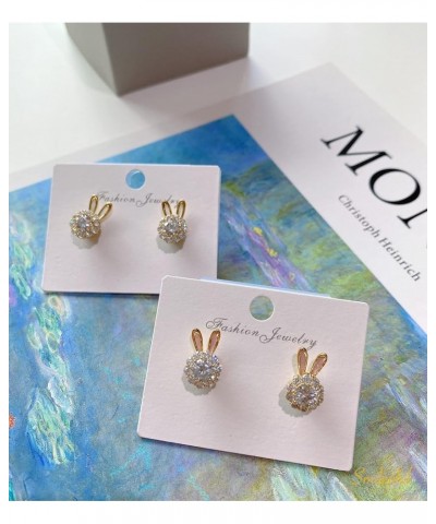 Easter Bunny Rabbit Cute Earrings - Gold Rectangle Cubic Zirconia Dangle Studs Earring for Women Teens Girls CZ - white $7.67...