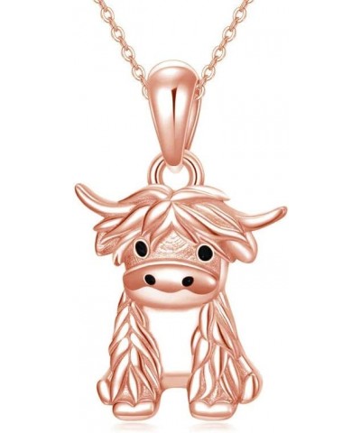 Highland Cow Necklace Sterling Silver Cute Scotland Cow Pendant Western Jewelry Gifts for Women Girls Cow Rose Gold $20.87 Ne...