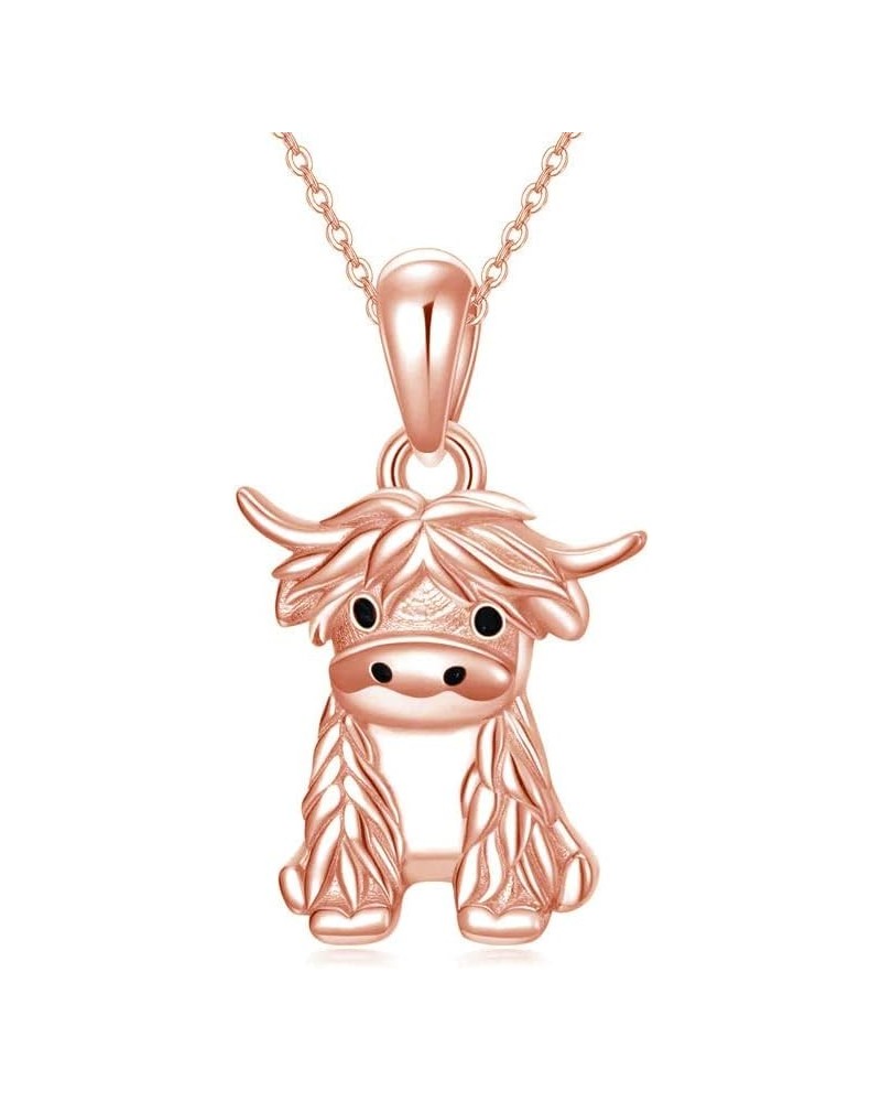 Highland Cow Necklace Sterling Silver Cute Scotland Cow Pendant Western Jewelry Gifts for Women Girls Cow Rose Gold $20.87 Ne...