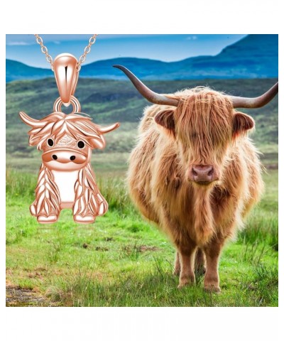 Highland Cow Necklace Sterling Silver Cute Scotland Cow Pendant Western Jewelry Gifts for Women Girls Cow Rose Gold $20.87 Ne...