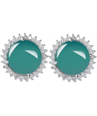 14K Gold Elegant Earrings Featuring Genuine Natural Green/Blue Jade Studs with Sparkling Moissanite Accents, Celebrating Luna...