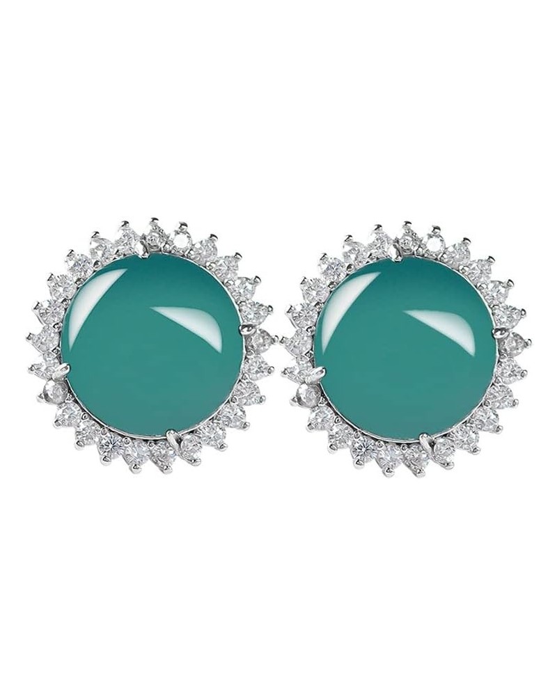 14K Gold Elegant Earrings Featuring Genuine Natural Green/Blue Jade Studs with Sparkling Moissanite Accents, Celebrating Luna...