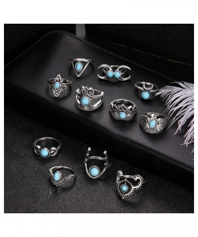 11 Pcs Bohemian Joint Knuckle Rings Set Oval Turquoise Finger Ring Opal Gemstone Teardrop Midi Punk Leaf Index Ring for Women...