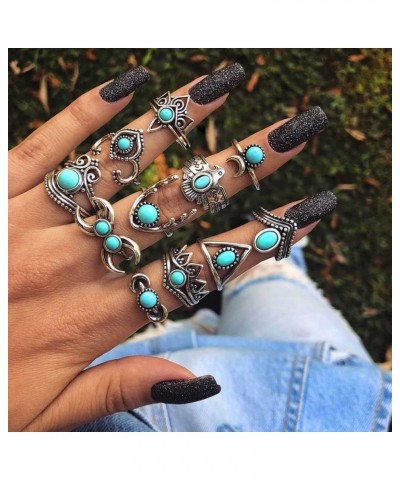 11 Pcs Bohemian Joint Knuckle Rings Set Oval Turquoise Finger Ring Opal Gemstone Teardrop Midi Punk Leaf Index Ring for Women...