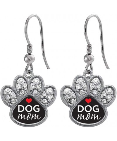 Silver Pave Paw Charm French Hook Drop Earrings with Cubic Zirconia Jewelry Dog Mom $11.19 Earrings