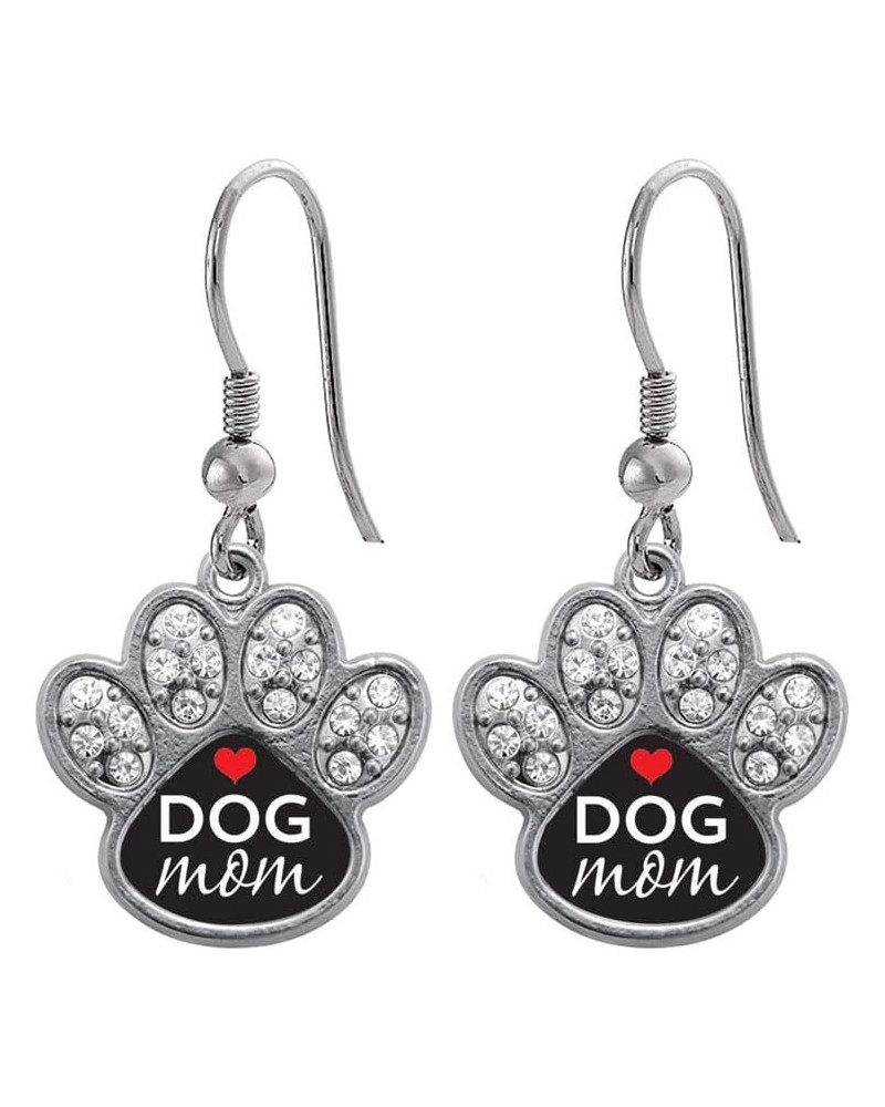 Silver Pave Paw Charm French Hook Drop Earrings with Cubic Zirconia Jewelry Dog Mom $11.19 Earrings