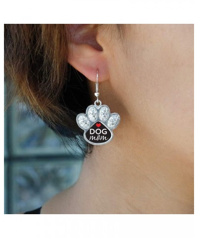 Silver Pave Paw Charm French Hook Drop Earrings with Cubic Zirconia Jewelry Dog Mom $11.19 Earrings