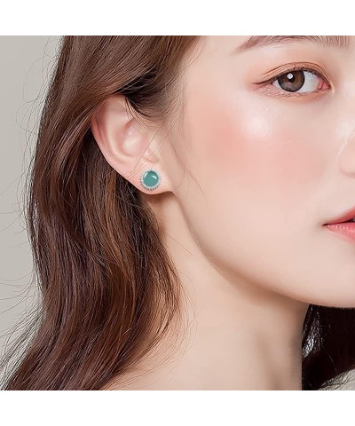 14K Gold Elegant Earrings Featuring Genuine Natural Green/Blue Jade Studs with Sparkling Moissanite Accents, Celebrating Luna...