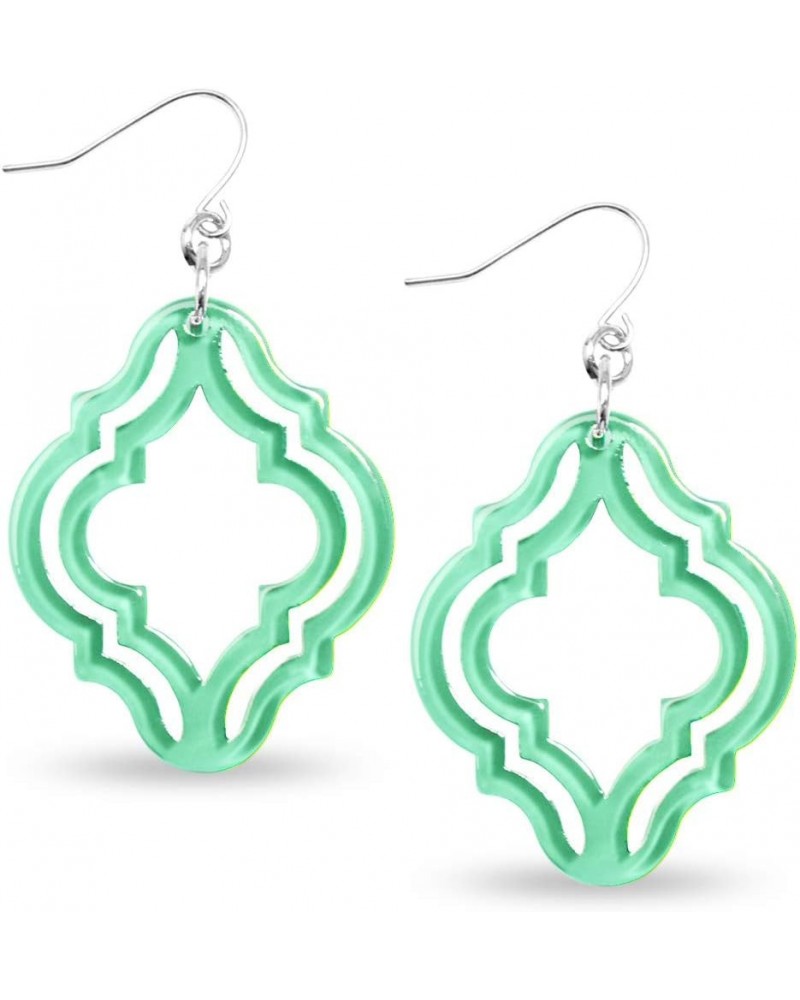 Colorful Acrylic Resin Earrings Imperial Lattice Drop Dangle Sratement Earrings for women Girls Silver/Mint $13.49 Earrings