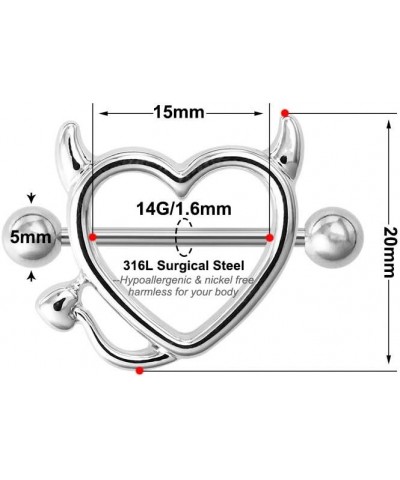 Nipple Piercing Personality Sexy Body Jewelry Girls Devil Women Heart Stainless Steel(Silver) Silver $3.92 Body Jewelry