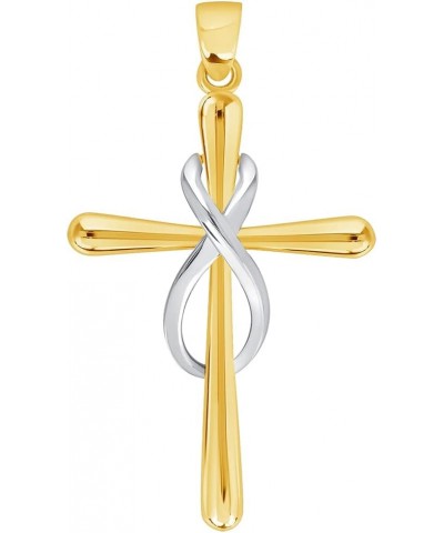 14k Yellow Gold Vertical Infinity Eternity Relligious Cross Pendant with Cable, Curb, or Figaro Chain Necklaces 18.0 Inches C...