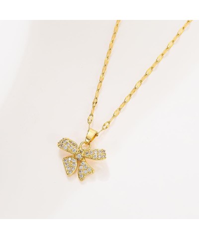 Gold Bow Necklace Dainty Bow-knot Pendant Necklace Adjustable Tiny Bow Knot Chain Necklace Ribbon Choker Necklaces for Women ...