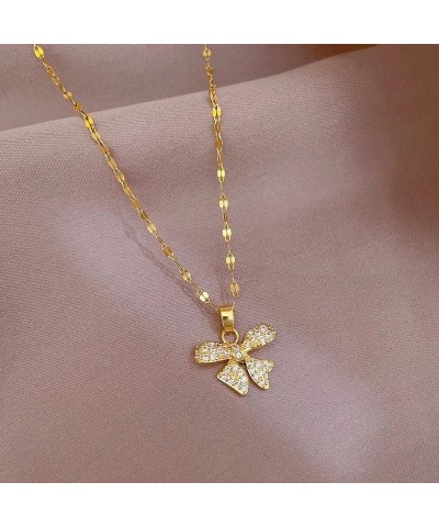 Gold Bow Necklace Dainty Bow-knot Pendant Necklace Adjustable Tiny Bow Knot Chain Necklace Ribbon Choker Necklaces for Women ...