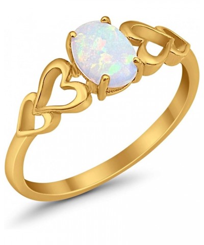 Solitaire Promise Ring Oval Lab Created Opal Heart Accent Simulated Cubic Zirconia 925 Sterling Silver Choose Color Yellow To...