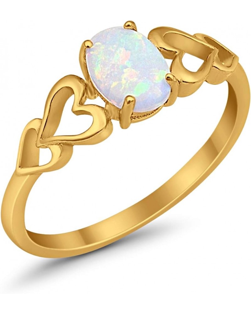 Solitaire Promise Ring Oval Lab Created Opal Heart Accent Simulated Cubic Zirconia 925 Sterling Silver Choose Color Yellow To...