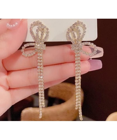 Bow Earrings for Women Rhinestone Crystal Tassel Earrings Long Tassel Earrings Long Chain Dangle Earrings for Women Girls sty...