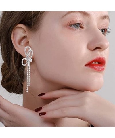 Bow Earrings for Women Rhinestone Crystal Tassel Earrings Long Tassel Earrings Long Chain Dangle Earrings for Women Girls sty...