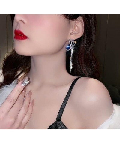 Bow Earrings for Women Rhinestone Crystal Tassel Earrings Long Tassel Earrings Long Chain Dangle Earrings for Women Girls sty...