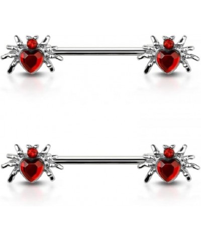 14GA 316L Stainless Steel CZ Crystal Heart Spider Ends Nipple Barbells, Sold as a Pair Silver Tone $10.61 Body Jewelry