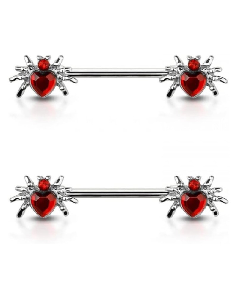 14GA 316L Stainless Steel CZ Crystal Heart Spider Ends Nipple Barbells, Sold as a Pair Silver Tone $10.61 Body Jewelry