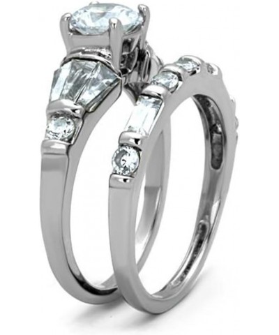 His and Her Stainless Steel 2.50 Carat Cubic Zirconia Bridal Set and Men's Titanium Wedding Band Women's Size 07 Men's Size 0...