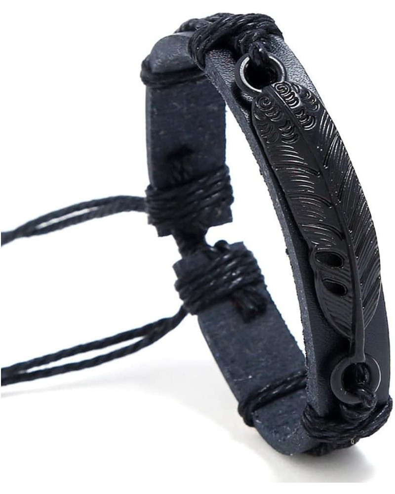 Braided leather alloy plated black arrow feather bracelet alloy 8-word plated black imitation leather bracelet braided men's ...