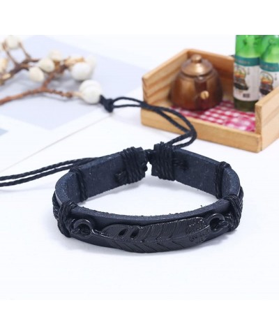 Braided leather alloy plated black arrow feather bracelet alloy 8-word plated black imitation leather bracelet braided men's ...