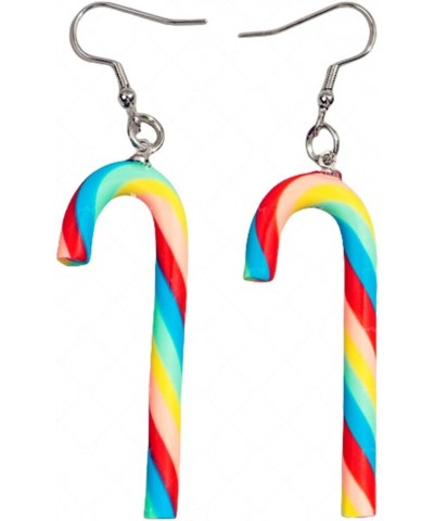 Candy Cane Christmas Earrings Handmade Funny Rainbow Colorful Sweet Swirl Candy Sugar Polymer Clay Dangle Drop Earrings for W...