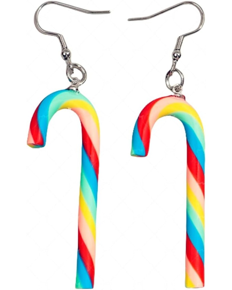 Candy Cane Christmas Earrings Handmade Funny Rainbow Colorful Sweet Swirl Candy Sugar Polymer Clay Dangle Drop Earrings for W...