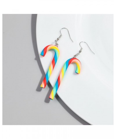 Candy Cane Christmas Earrings Handmade Funny Rainbow Colorful Sweet Swirl Candy Sugar Polymer Clay Dangle Drop Earrings for W...