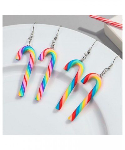 Candy Cane Christmas Earrings Handmade Funny Rainbow Colorful Sweet Swirl Candy Sugar Polymer Clay Dangle Drop Earrings for W...