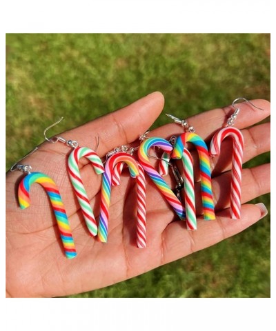 Candy Cane Christmas Earrings Handmade Funny Rainbow Colorful Sweet Swirl Candy Sugar Polymer Clay Dangle Drop Earrings for W...