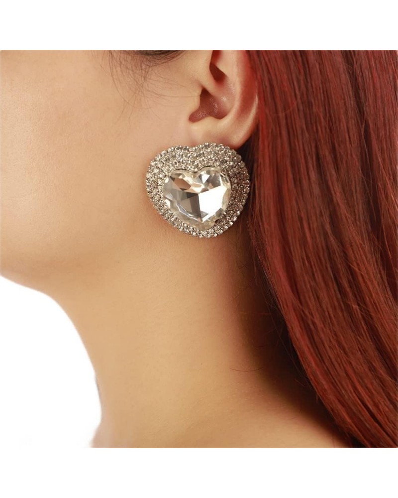 Heart Rhinestone Crystal Dangle Earrings Heart Stud Earrings Crystal Drop Earrings for Women Girls Brides White $8.84 Earrings