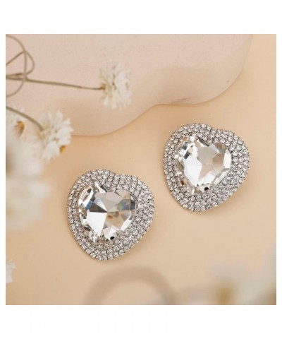 Heart Rhinestone Crystal Dangle Earrings Heart Stud Earrings Crystal Drop Earrings for Women Girls Brides White $8.84 Earrings