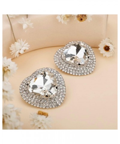 Heart Rhinestone Crystal Dangle Earrings Heart Stud Earrings Crystal Drop Earrings for Women Girls Brides White $8.84 Earrings