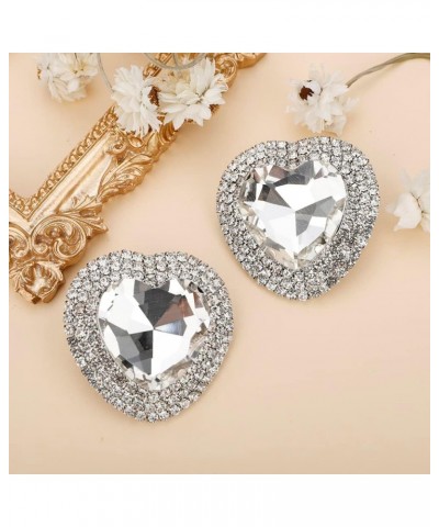 Heart Rhinestone Crystal Dangle Earrings Heart Stud Earrings Crystal Drop Earrings for Women Girls Brides White $8.84 Earrings