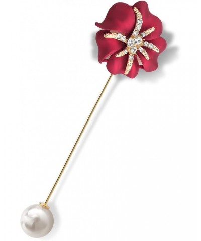 Cultured Freshwater Pearl Red Rose Flower Sparkle Gems Yellow Plated Large Brooch Pin for Women $14.08 Brooches & Pins