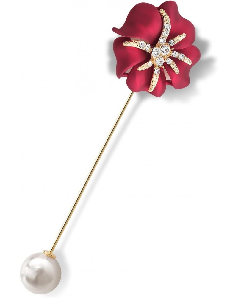 Cultured Freshwater Pearl Red Rose Flower Sparkle Gems Yellow Plated Large Brooch Pin for Women $14.08 Brooches & Pins