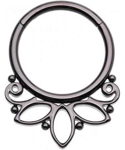 16GA Stainless Steel Lotus Outline Hinged Segment Clicker Ring Black $10.83 Body Jewelry