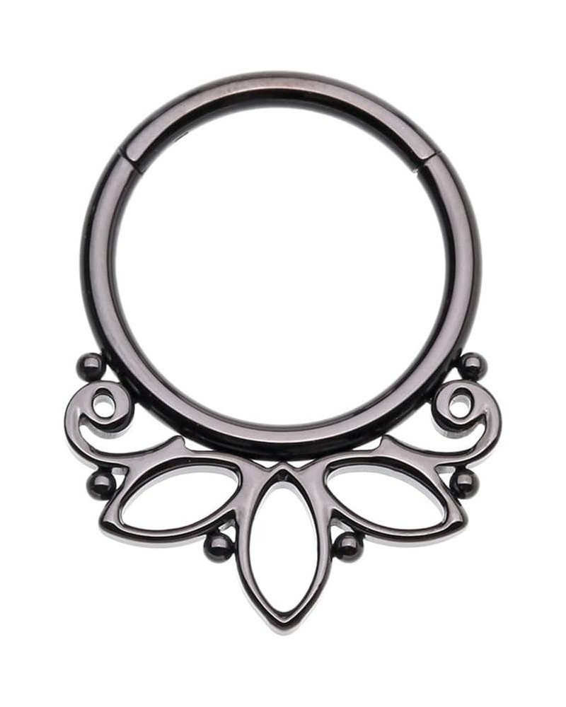 16GA Stainless Steel Lotus Outline Hinged Segment Clicker Ring Black $10.83 Body Jewelry