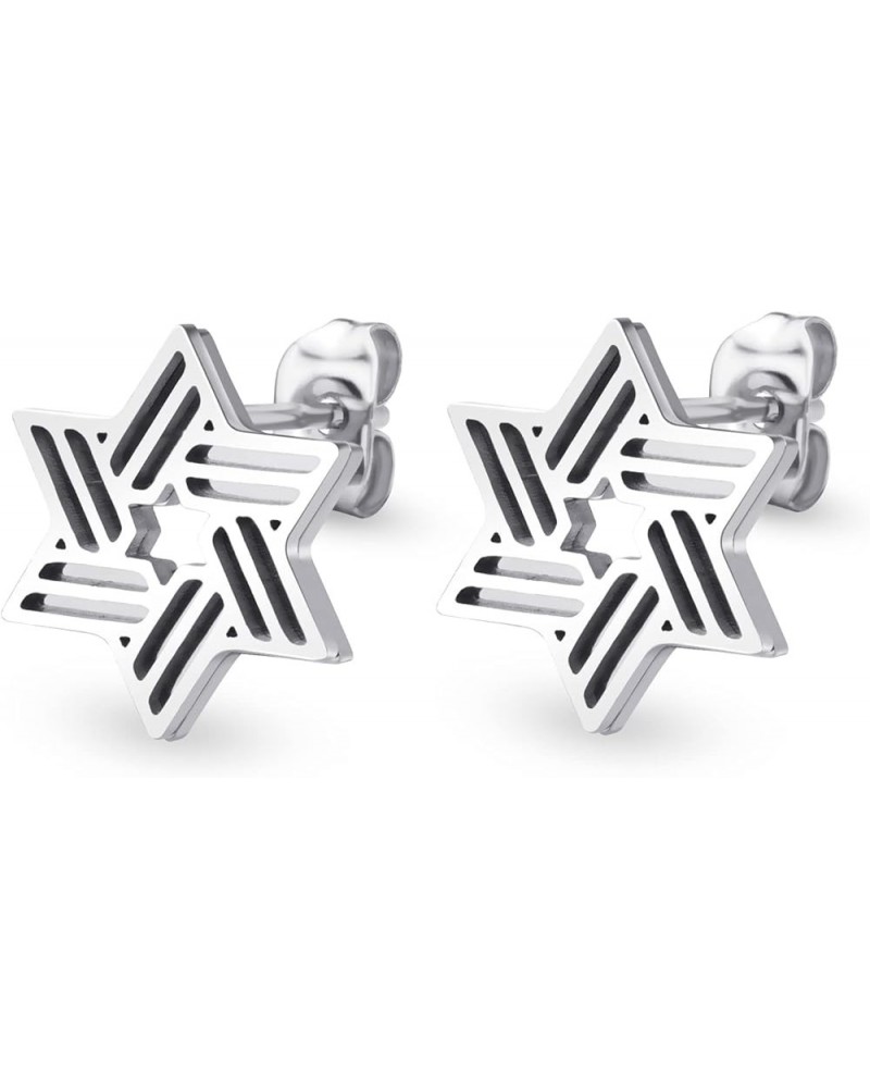 ‎Stainless Steel Ribbed Star of David Stud Earrings for Women & Girls ‎ Silver $9.02 Earrings