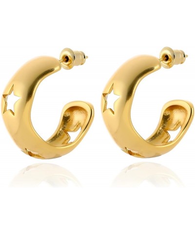 14k Gold Plated Minimalist Chunky Star Hoop Oval Dangle Earrings for Women Girls Gold Hollow Star Huggies $12.25 Earrings