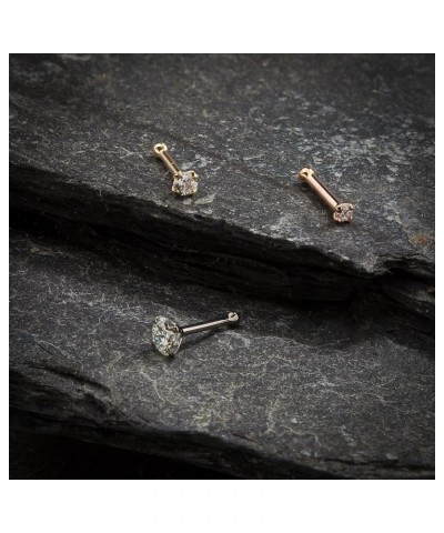 Genuine Diamond Nose Stud 14K Rose Gold Nose Ring Bone 18 Gauge I1 Clarity 3mm (0.1 ct. tw) $89.55 Body Jewelry