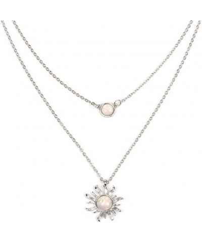 2 Layer Double Chains Moon and Sun Layered Choker Necklace Sunflower Opal Pendant Necklace Gift for Women Girls Silver $6.35 ...