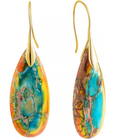 Stone Fishhoop Dangle Drop Earrings Statement Earrings Silver Tone Yellow&cyan-Gold Color Hook $8.84 Earrings