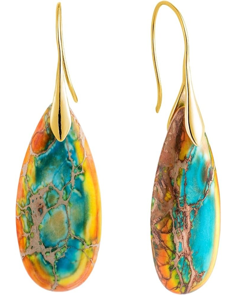 Stone Fishhoop Dangle Drop Earrings Statement Earrings Silver Tone Yellow&cyan-Gold Color Hook $8.84 Earrings