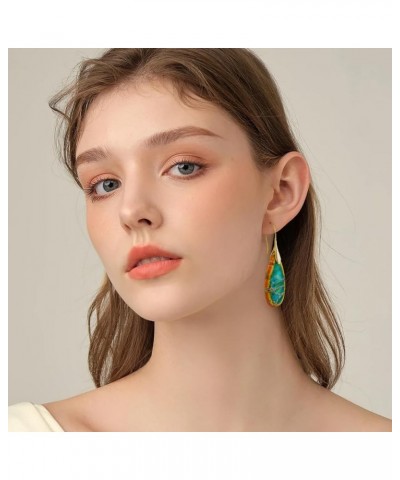 Stone Fishhoop Dangle Drop Earrings Statement Earrings Silver Tone Yellow&cyan-Gold Color Hook $8.84 Earrings