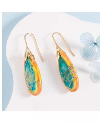 Stone Fishhoop Dangle Drop Earrings Statement Earrings Silver Tone Yellow&cyan-Gold Color Hook $8.84 Earrings