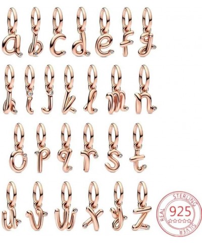 Rose Gold 26 Letter Charms,925 Sterling Silver Letter Charms for Pandora Bracelets Alphabet Initial Beads Jewelry Gift for Wo...