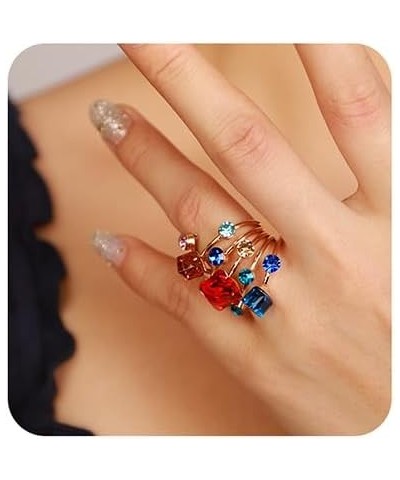 Cubic Red Crystal Statement Rhinestones Ring Layered Band Ring Bridal Ring for Wedding Prom Wrap Ring for Women Teens Colorfu...